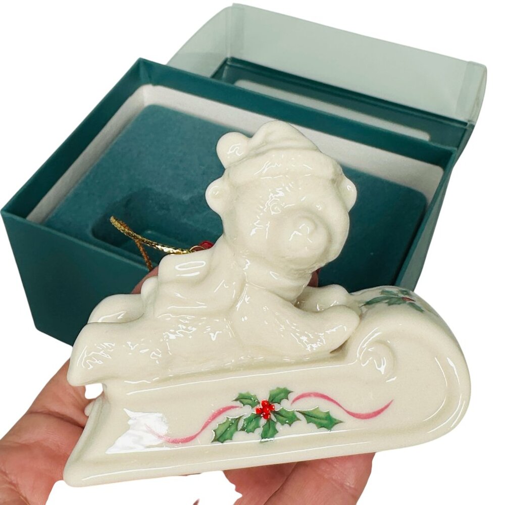 Vintage Lenox Teddy Bear Sled Holiday Annual Ornament Boxed 1996 Christmas